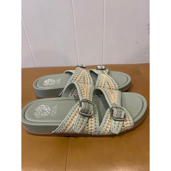 Vince Camuto Womens Crochet Buckle Kellinar Sandals Sage Green Slides‎ Size 8 - Picture 3 of 5